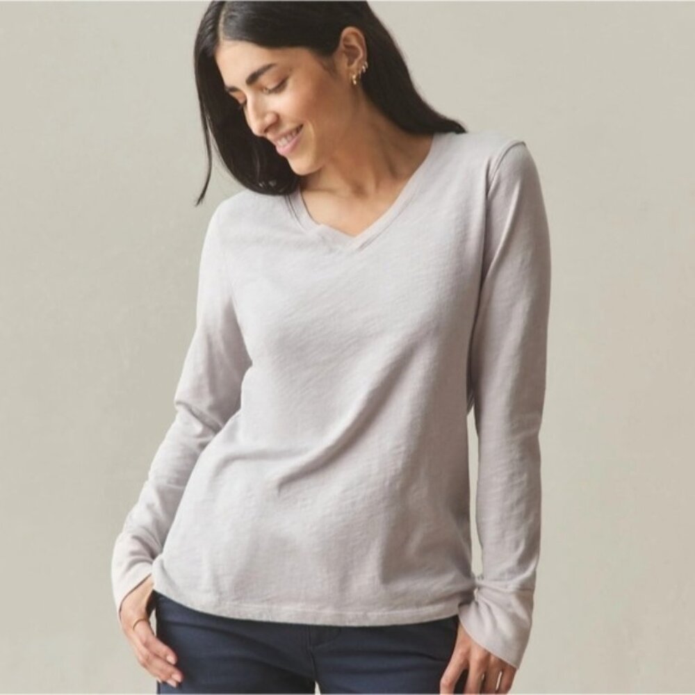 American Giant Premium Slub V-Neck Long Sleeve Tee Medium New Gray USA